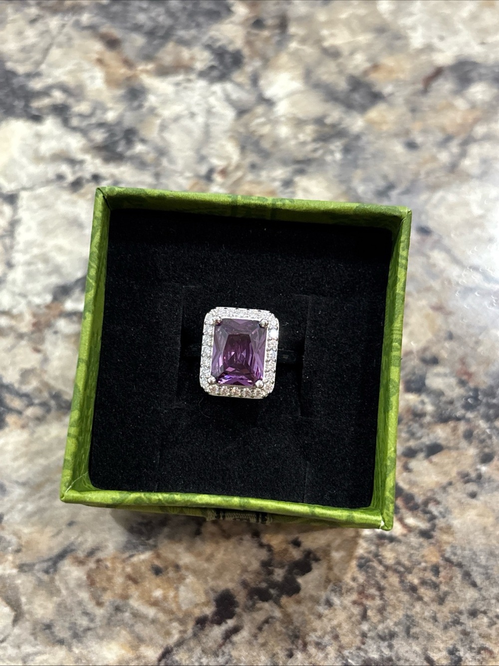 Sterling Silver 925 Amethyst Halo Moissy Ring - Purple